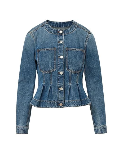 Veronica Beard Blue Buttoned Pleated Denim Jacket