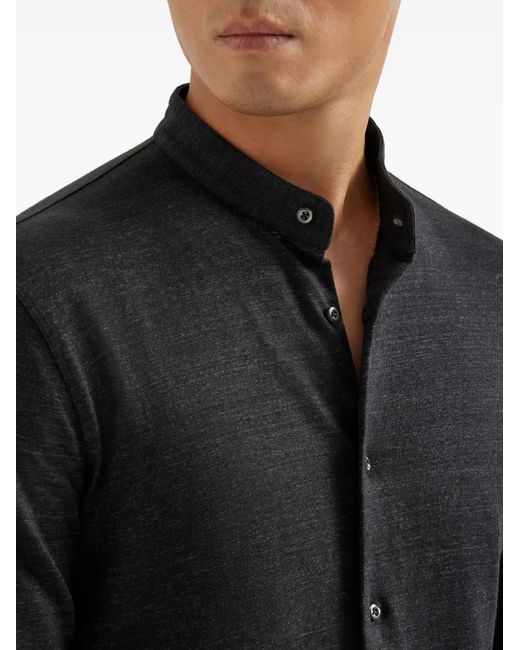 Brunello Cucinelli Blue Mandarin-Collar Shirt for men
