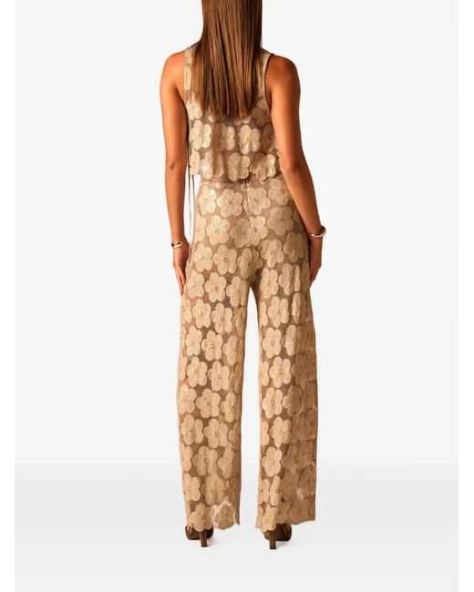 JBQ Natural Dean Floral-Lace Wide-Leg Trousers