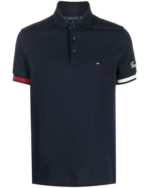 Tommy Hilfiger Embroidered-logo Cotton Polo Shirt in Blue for Men | Lyst