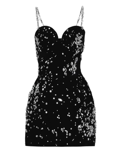 Oscar de la Renta Black Crystal-Embellished Cupro-Blend Mini Dress