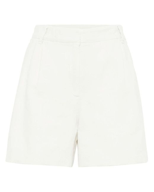 Brunello Cucinelli White Pleat-detail High-waisted Shorts