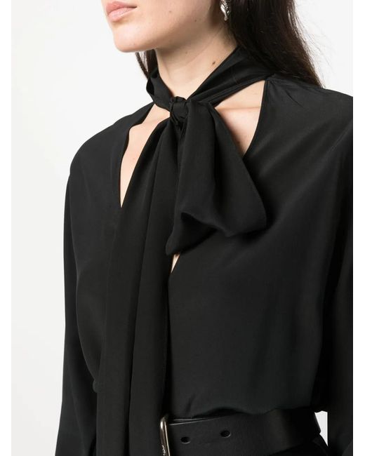 Givenchy Black Pussy-Bow Silk Blouse