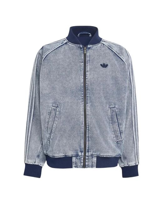 Adidas Blue Logo-Embroidered Denim Jacket for men