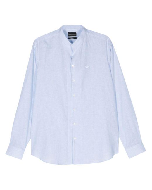 Chemise rayée à logo brodé Emporio Armani pour homme en coloris White