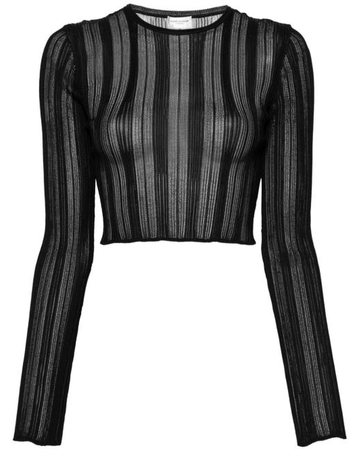 Saint Laurent Black Semi-sheer Cropped Knitted Top