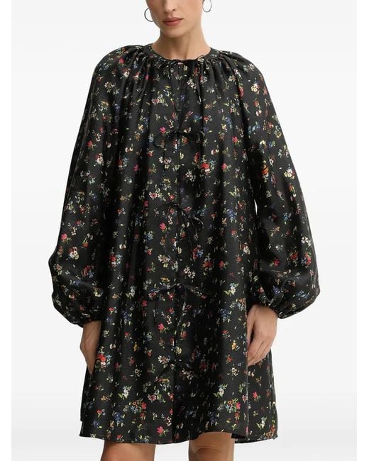 Stine Goya Black Floral-Print Tie-Detail Mini Dress