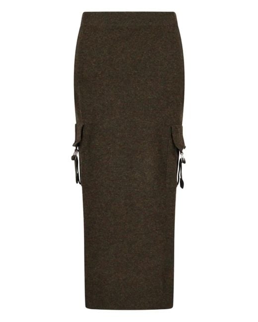 Blumarine Green Pocket-detail Wool Midi Skirt