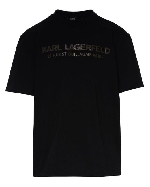 Karl Lagerfeld Black Faux Leather-logo T-shirt for men