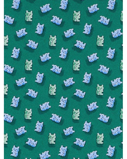 Ferragamo Green Teddy Bear-print Silk Tie for men