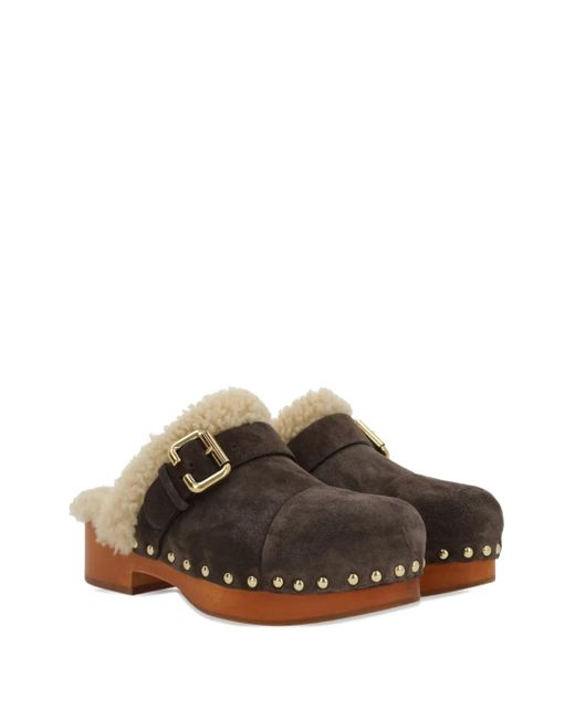 Chloé Brown Jeannette Suede Clogs