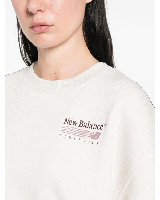 New Balance White Logo-Print Cropped Sweater