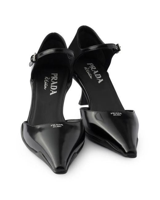 Prada Black Brushed-Leather D'Orsay Pumps