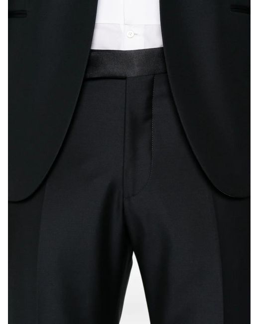 Tagliatore Black Satin-Lapel Single-Breasted Suit for men