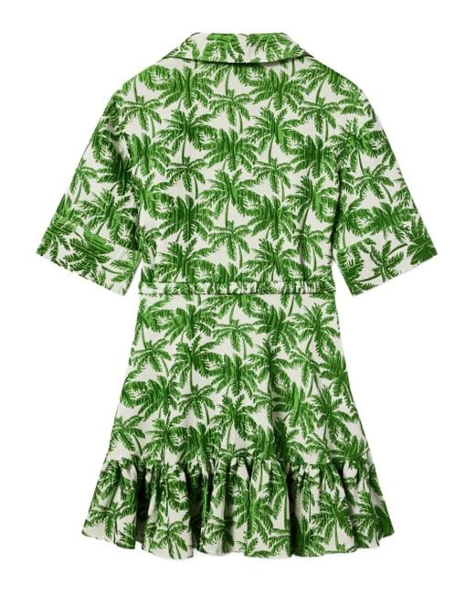 LaDoubleJ Green Gerüschtes San Pietro Minikleid mit Palmen-Print
