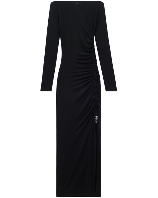 Courreges Black Gather Crepe Jersey Long Dress