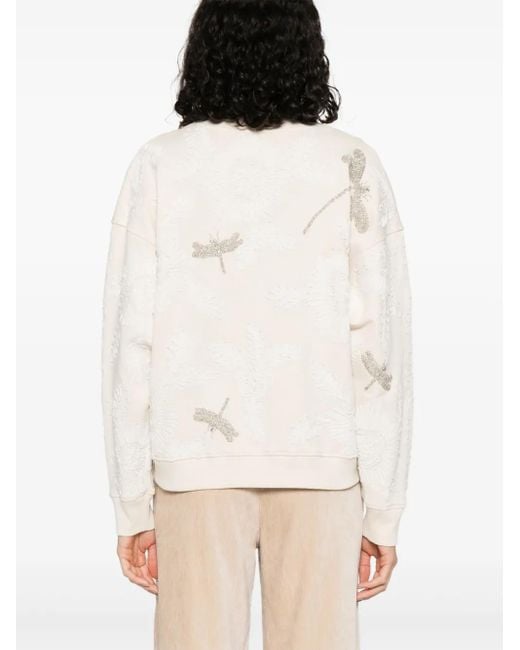 Forte_forte White Soft Cotton-Elastane Sweatshirt With Textured Dragonfly Pattern