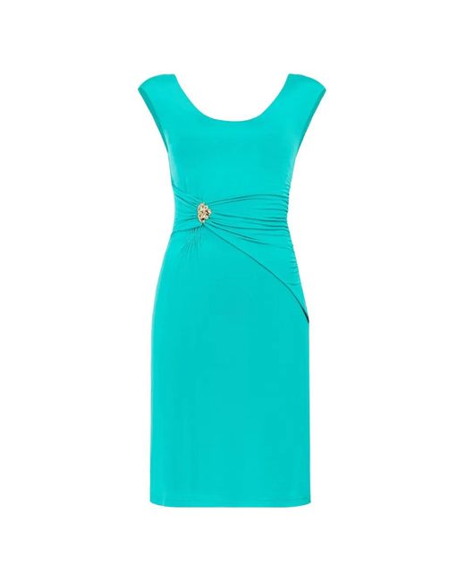 Roberto Cavalli Blue Ruched Brooch-Detail Mini Dress