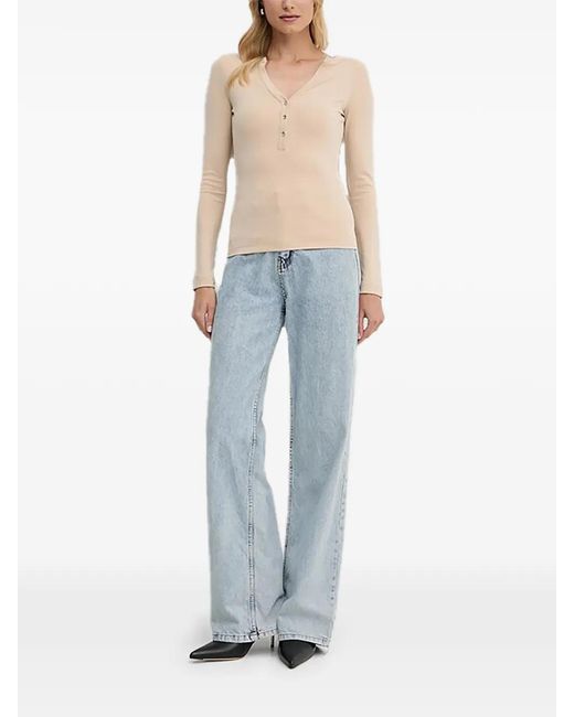 Guess Blue Ribbed Buttoned T-Shirt