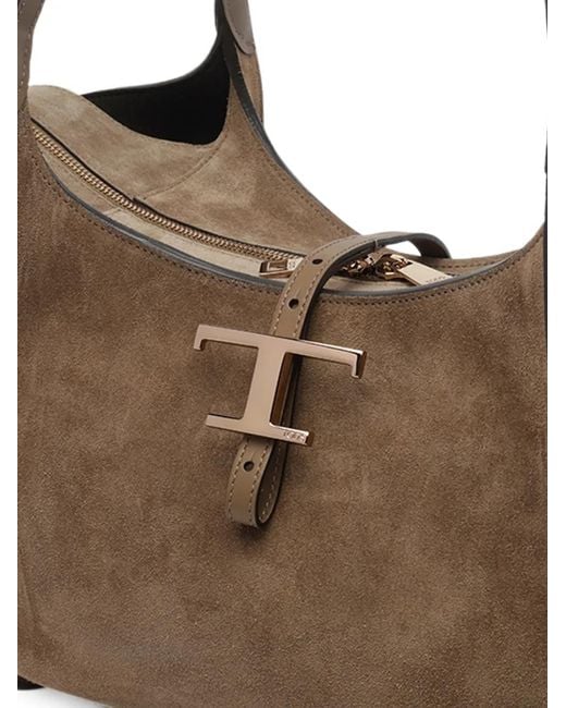 Tod's Brown T Timeless Suede Tote Bag