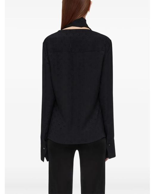 Ferragamo Blue Monogram Shirt With Sash Collar