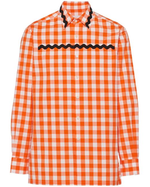 メンズ Prada チェック シャツ Orange