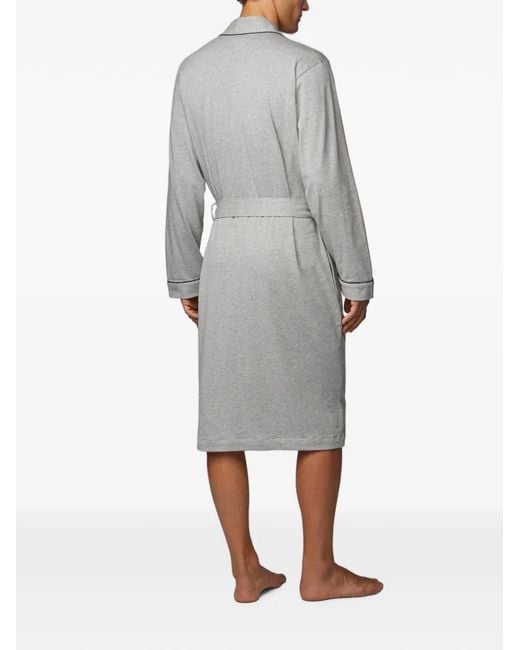 HUGO Gray Piping-Detail Belted Dressing Gown for men