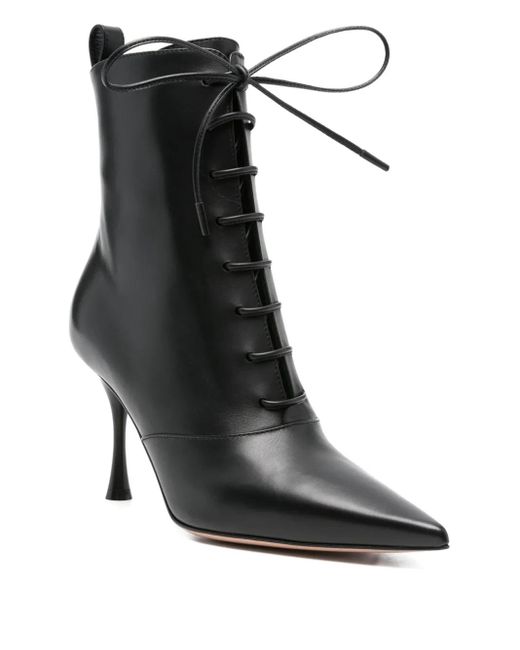 Gianvito Rossi Black 85Mm Lace-Up Pointed-Toe Boots