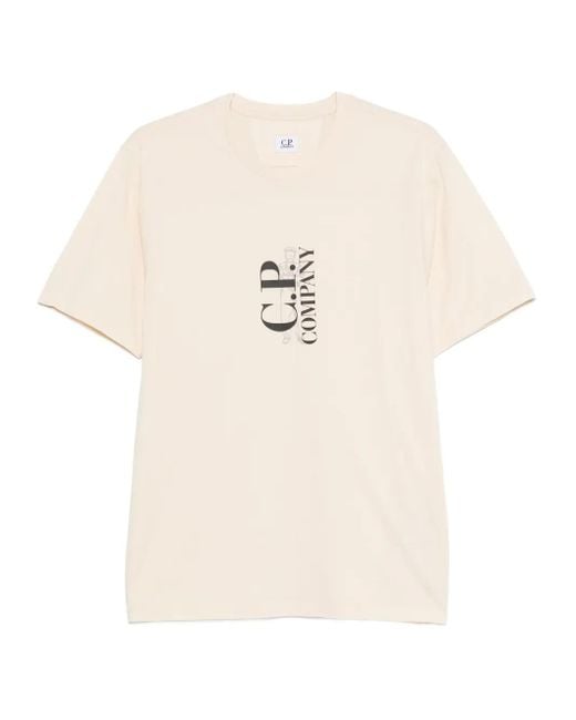 C P Company Natural Logo-Print Crew-Neck T-Shirt for men