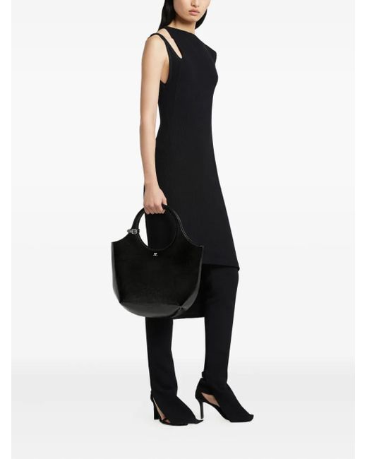Courreges Black Medium Holy Circular-Handle Leather Tote Bag