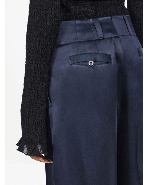 Ferragamo Blue Silk Wide-Leg Trousers