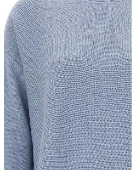 Elena Miro Blue Ribbed-Detail Wool Sweater