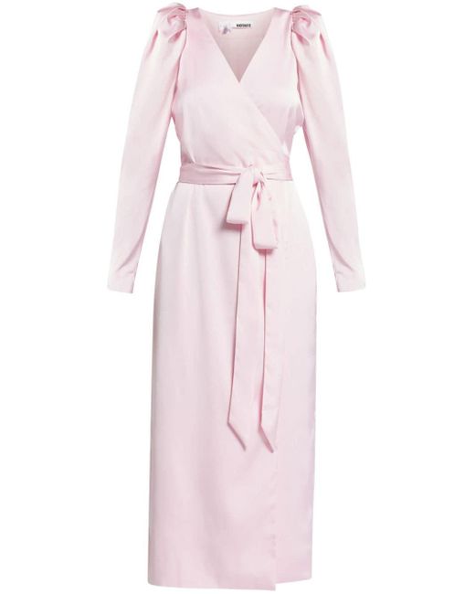 ROTATE BIRGER CHRISTENSEN Pink Long-sleeved Satin Wrap Dress