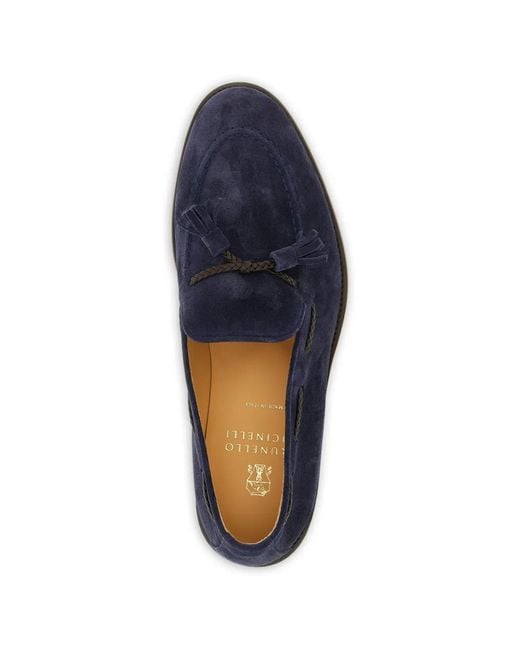 Brunello Cucinelli Blue Tassel-Detail Suede Loafers for men