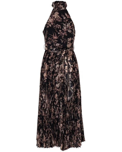 Zimmermann Black Floral-print Belted Dress