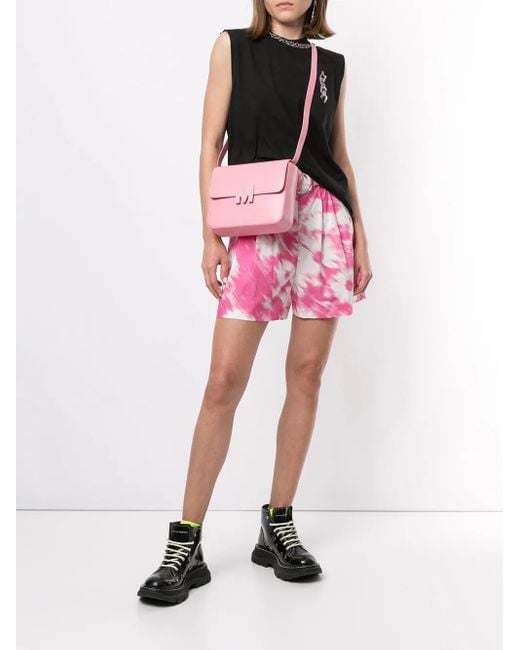 MSGM Pink Painterly-Print Belted Shorts