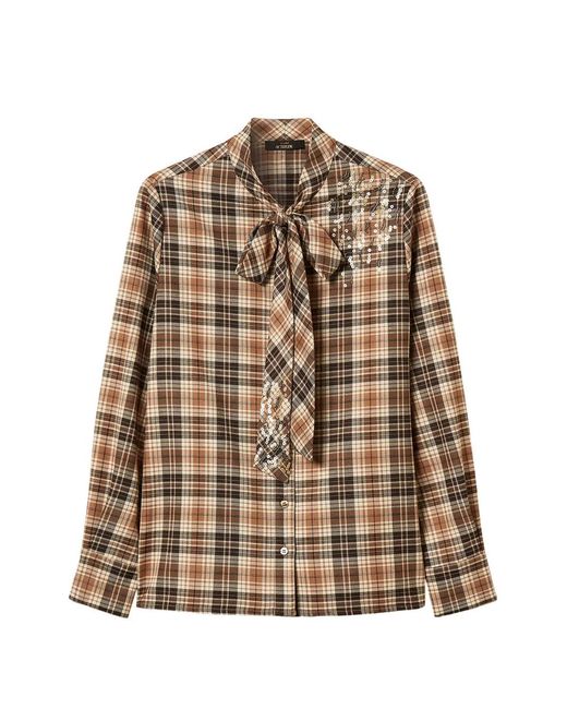 Twinset Brown Tartan Flannel Shirt With Embroidery
