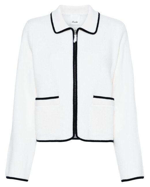 Allude White Zip-up Knitted Jacket