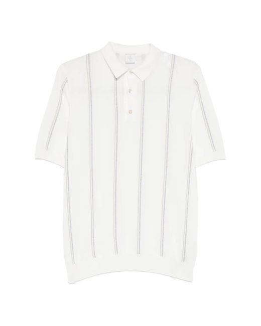 Eleventy White Striped Polo Shirt for men