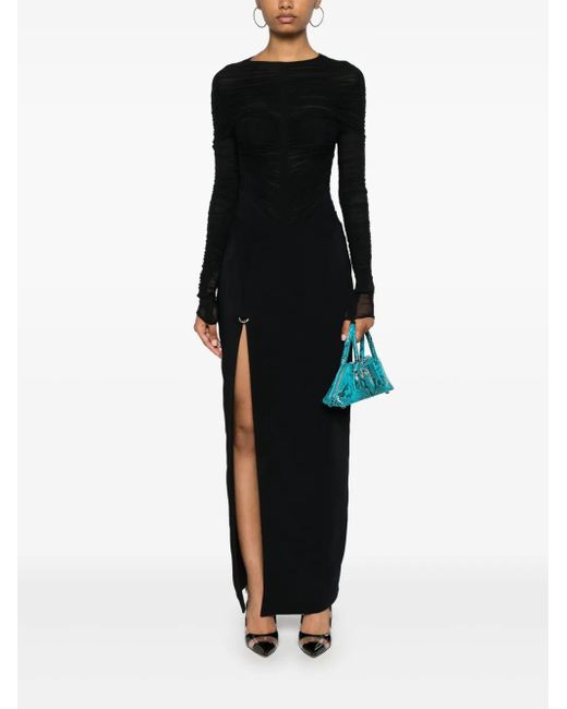 Mugler Black Gathered Semi-Sheer Bodysuit