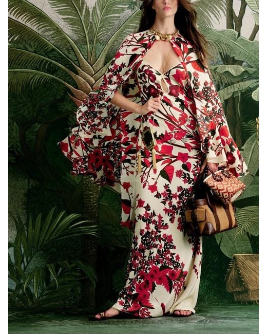 Johanna Ortiz Red Robe Longue Clean Reinterprétation À Fleurs