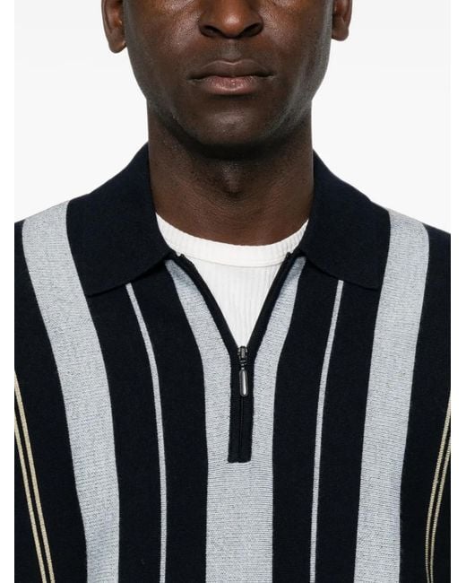 Drole de Monsieur Black Striped Zip-Up Polo Shirt for men
