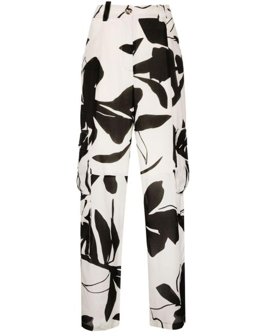 Abstract-print silk cargo trousers Liu Jo de color White