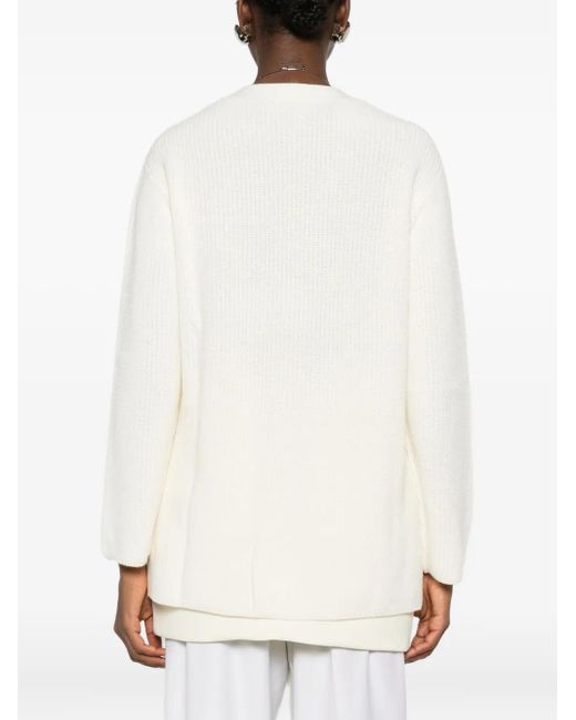 P.A.R.O.S.H. White Ribbed Patch-Pocket Cardigan