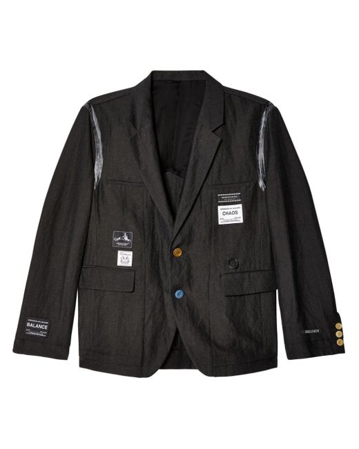 Undercover Black Logo-appliqué Wool-linen Jacket for men