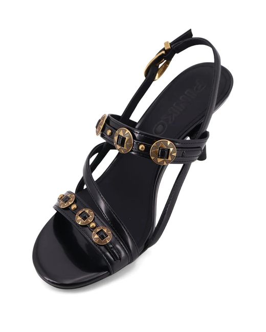 Pinko Black High Slingback Sandals With Straps And Studs