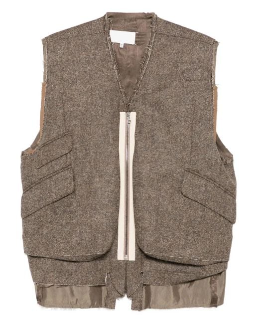 Maison Margiela Brown Pocket-Detail Frayed-Edge Gilet for men