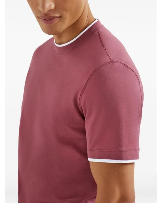Brunello Cucinelli Pink Cotton Faux Layered T Shirt for men
