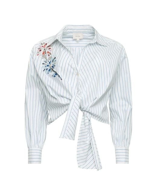 Cinq À Sept White Embellished Striped Tie Top