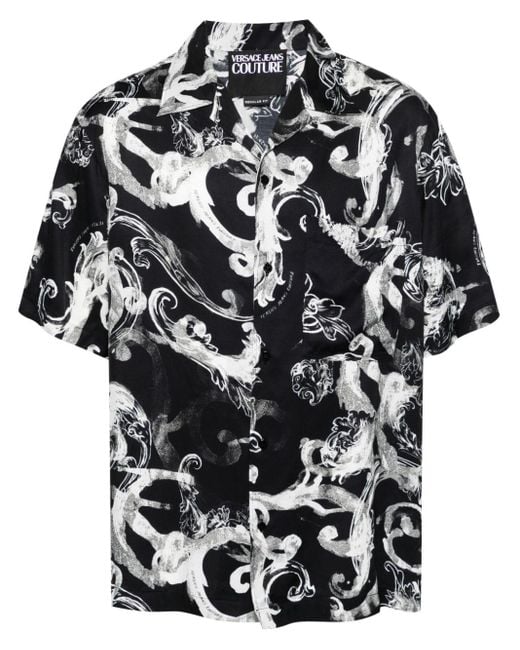 Versace Black Watercolor Couture-Print Shirt for men